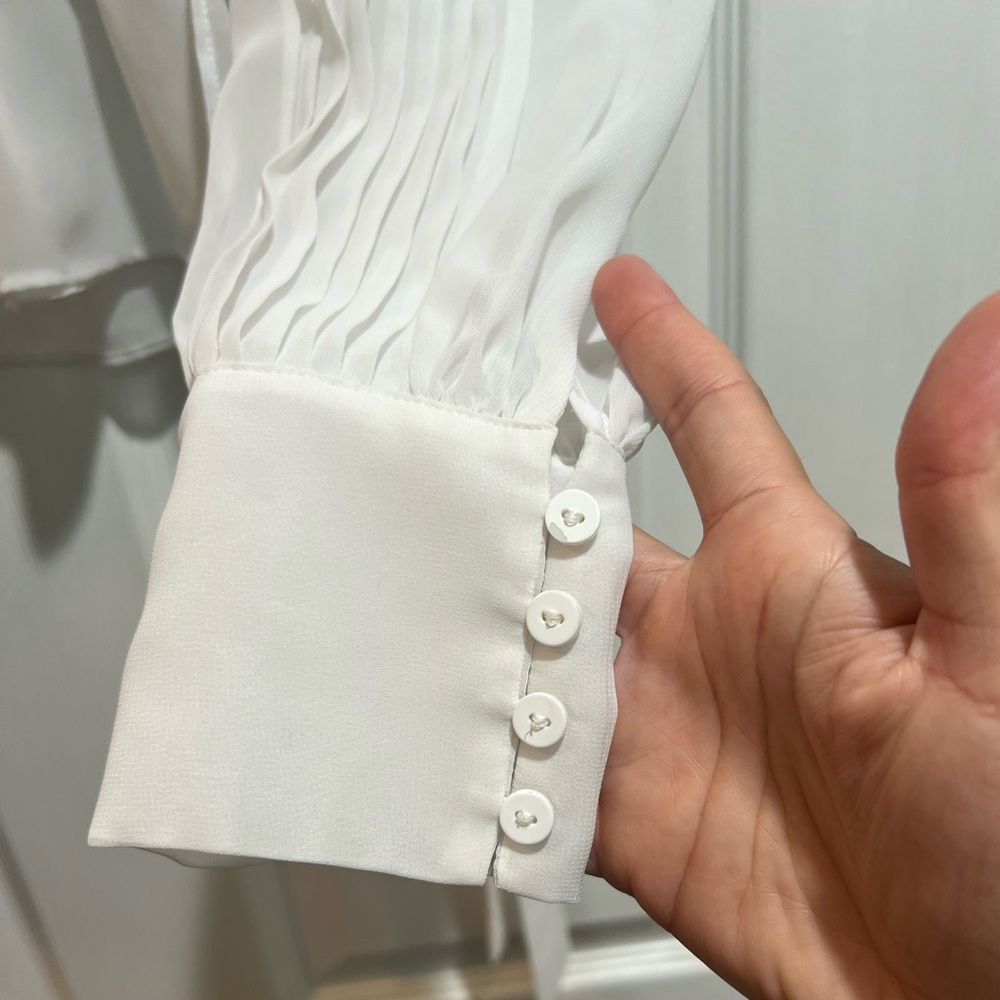 Express Sheer Cream Blouse with Pleated Wrap Design - Picture 2 of 4